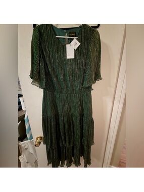 Sugarlips Emerald Green Metallic Tiered Midi Dress